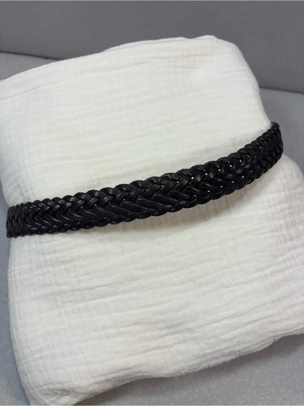 VTG Black Braided Leather Belt with Ornate Angel Silver-Tone Buckle Y2K